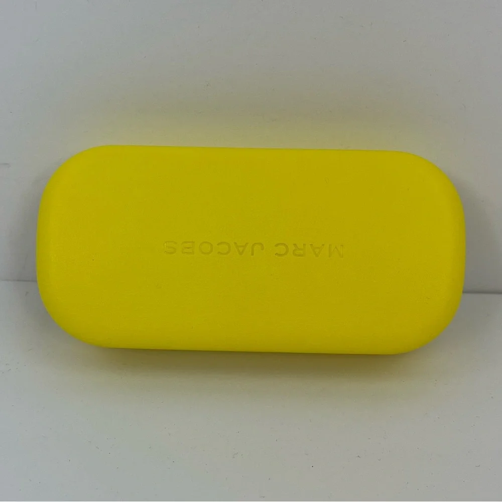MARC JACOBS YELLOW GLASSES CASE, BLACK VELVET INTERIOR WITH BLACK & WHITE CLOTH